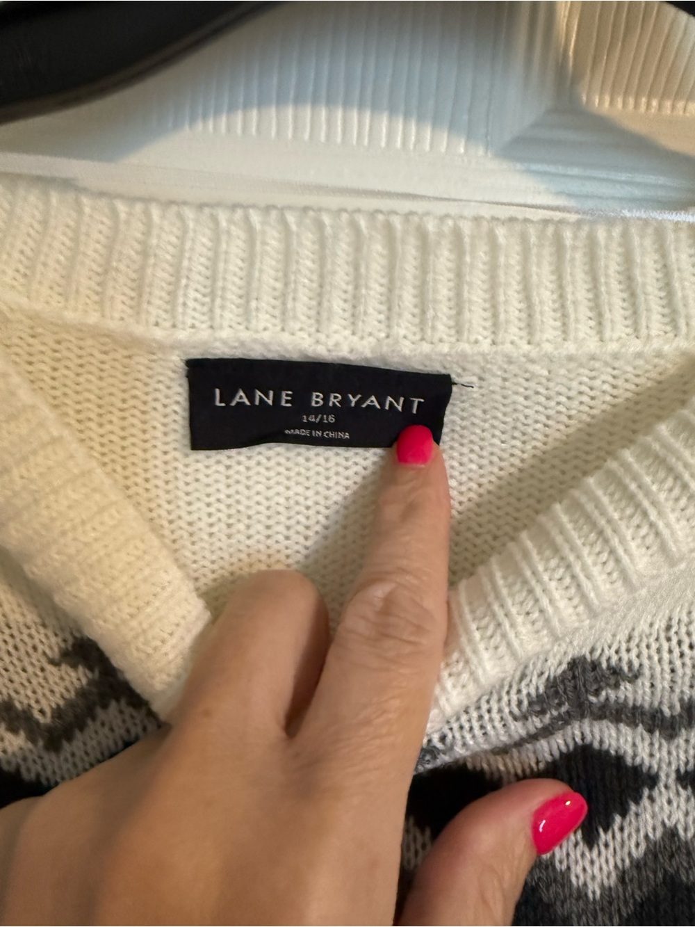 Lane Bryant White and Black Fair Isle Cable Knit Sweater - Picture 2 of 3